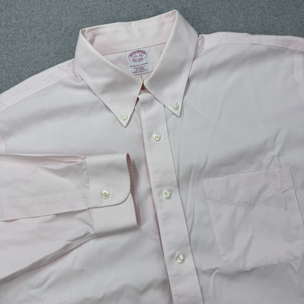 Brooks Brothers 1818 Dress Shirt Mens 17.5-34 (XLT) Pink Trad Fit Non Iron *FLAW